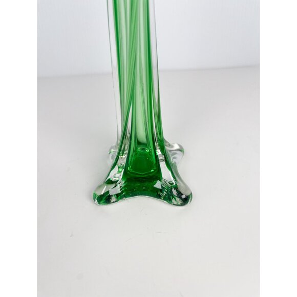 Vintage MCM emerald green art glass bud vase - twisted glass, footed - Picture 6 of 9